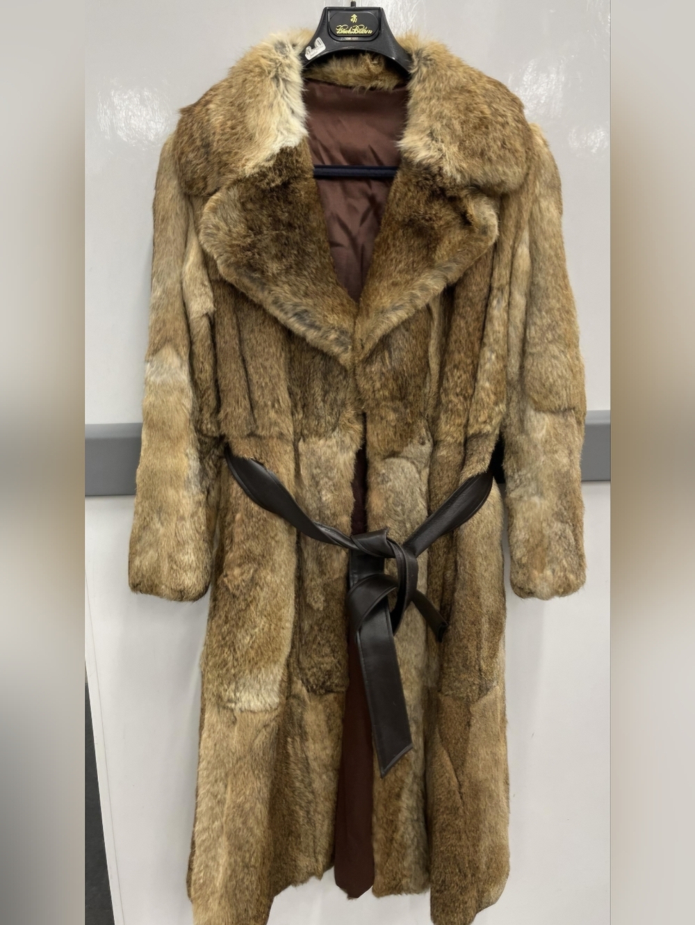 Vintage Brown Fur Coat with Leather Belt